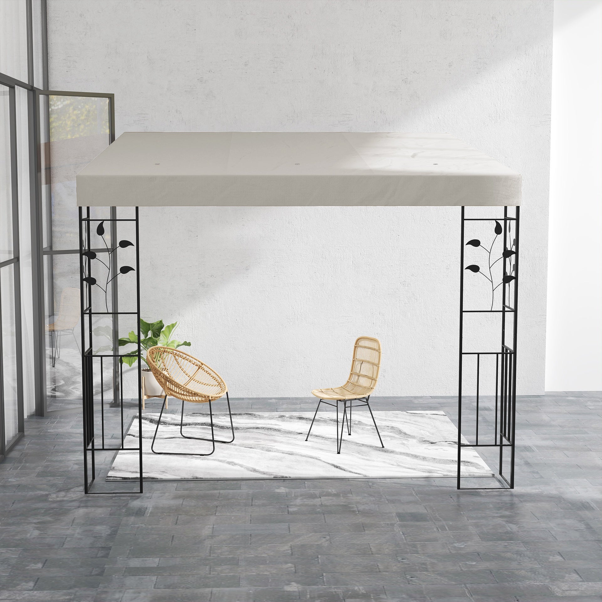 Outsunny 10' x 10' Outdoor Pergola Canopy, Metal Patio Canopy with Drainage Holes for Backyard, Garden, Cream White