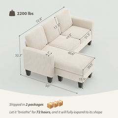 HOMCOM Sectional Sofa, L Shaped Couch, with Reversible Chaise or Ottoman, Cream White
