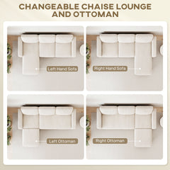 HOMCOM Sectional Sofa, L Shaped Couch, with Reversible Chaise or Ottoman, Cream White
