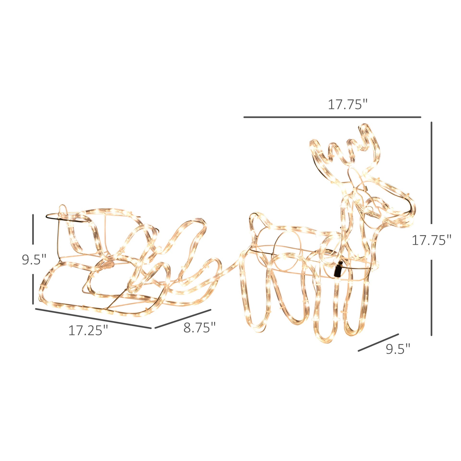 Outsunny 35" Christmas Reindeer and Sleigh with LED Motif Warm White Lighting, Indoor Outdoor Steel Frame Yard Decoration