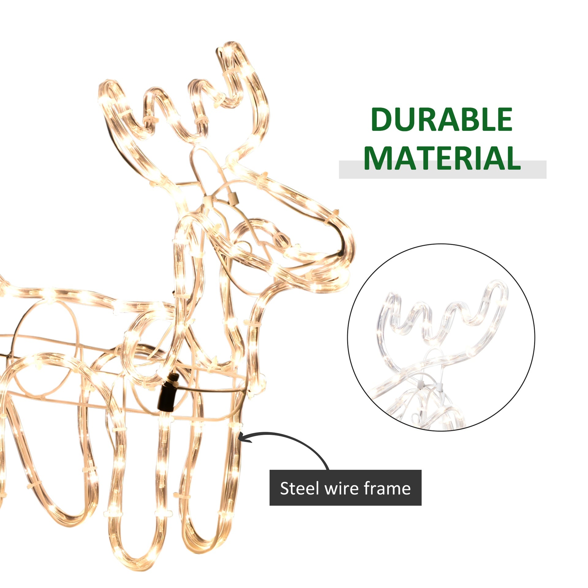 Outsunny 35" Christmas Reindeer and Sleigh with LED Motif Warm White Lighting, Indoor Outdoor Steel Frame Yard Decoration