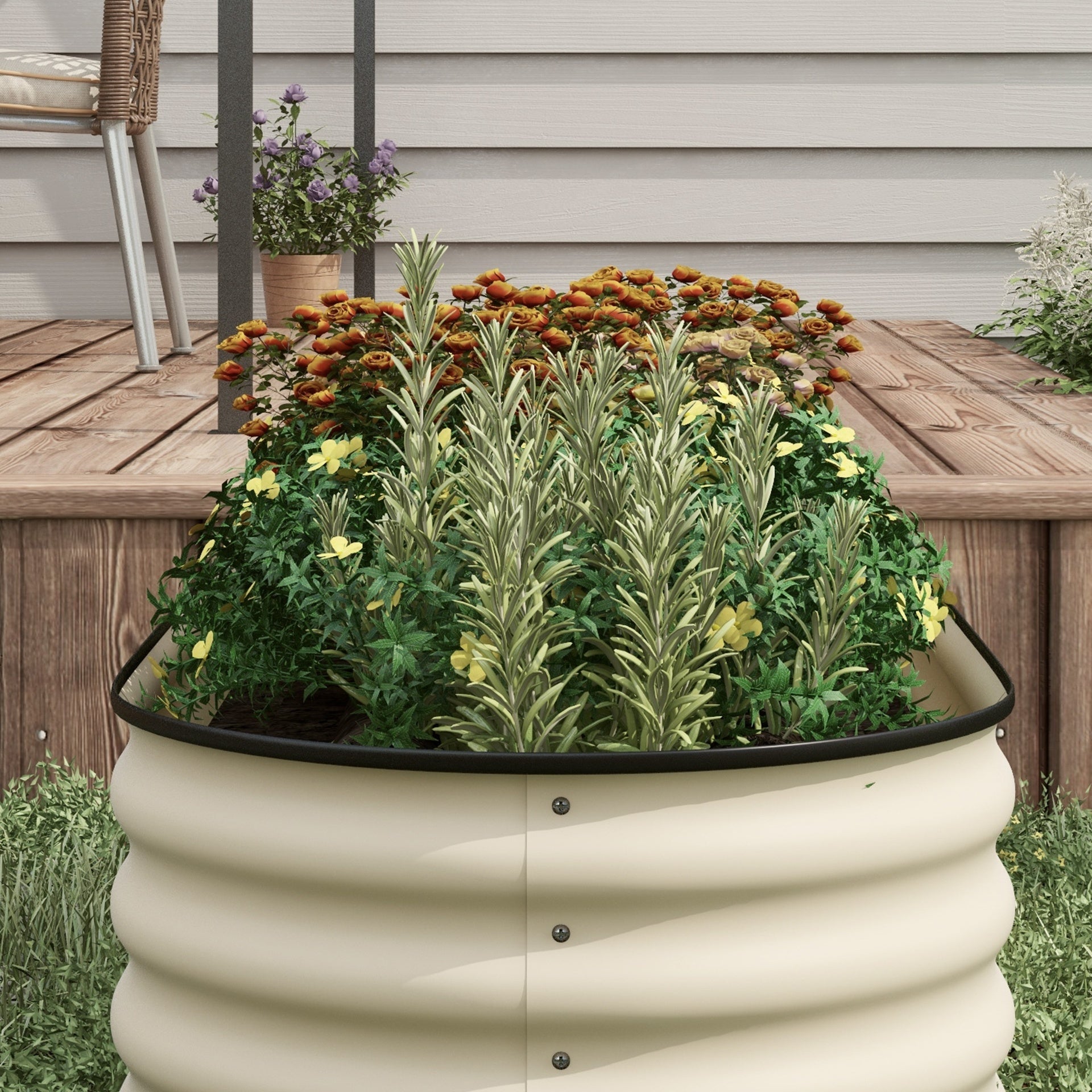 Outsunny 7.9' x 2' x 1.4' Galvanized Raised Garden Bed Kit, Metal Planter Box with Safety Edging, Cream