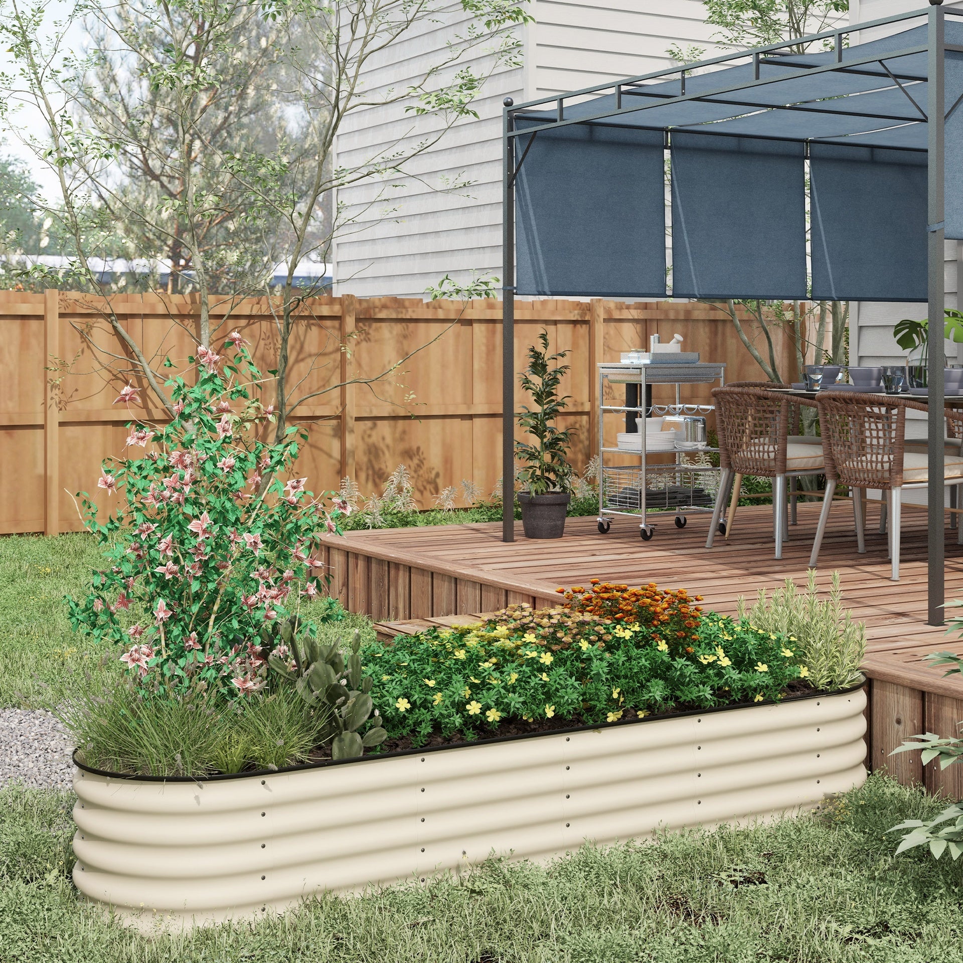 Outsunny 7.9' x 2' x 1.4' Galvanized Raised Garden Bed Kit, Metal Planter Box with Safety Edging, Cream