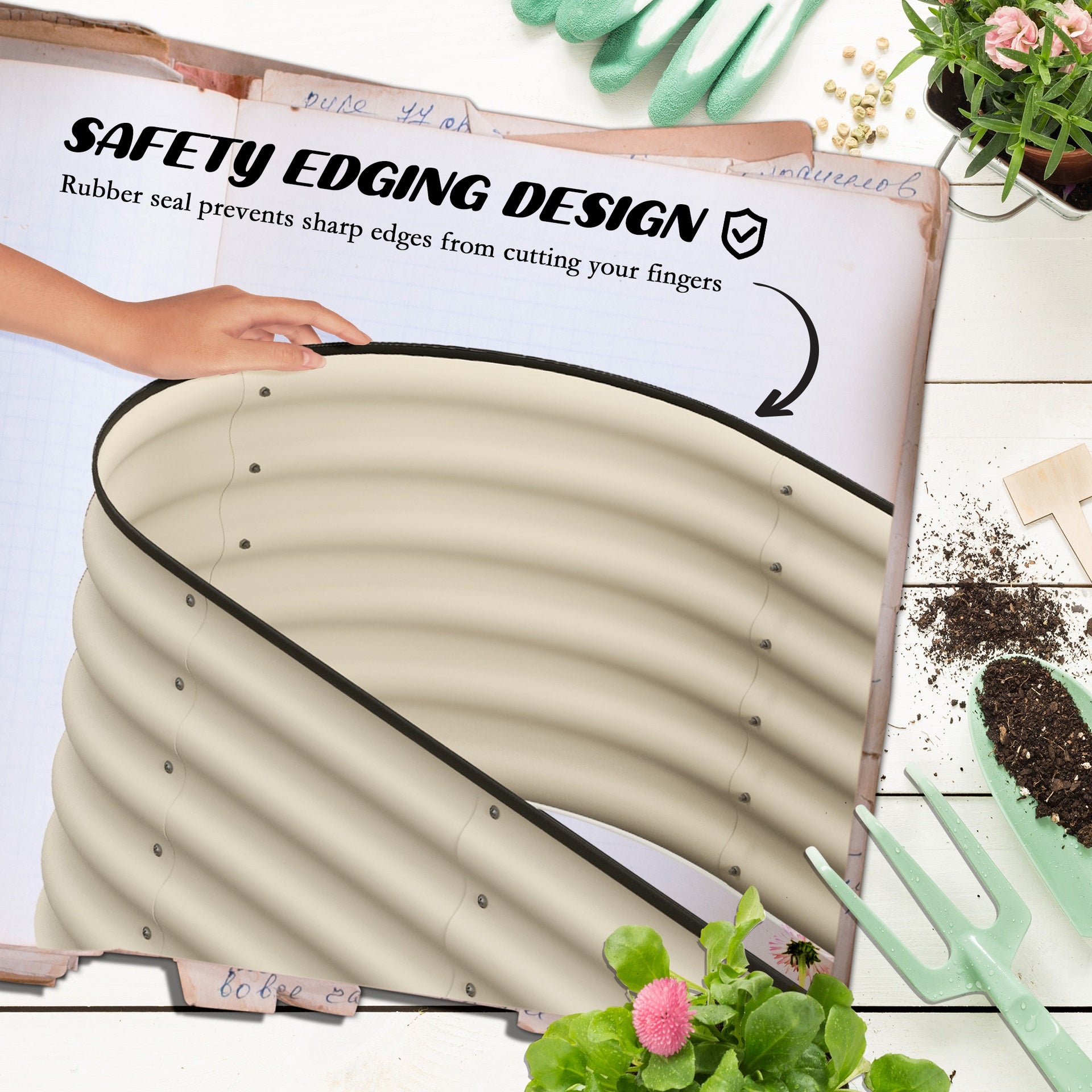 Outsunny 7.9' x 2' x 1.4' Galvanized Raised Garden Bed Kit, Metal Planter Box with Safety Edging, Cream