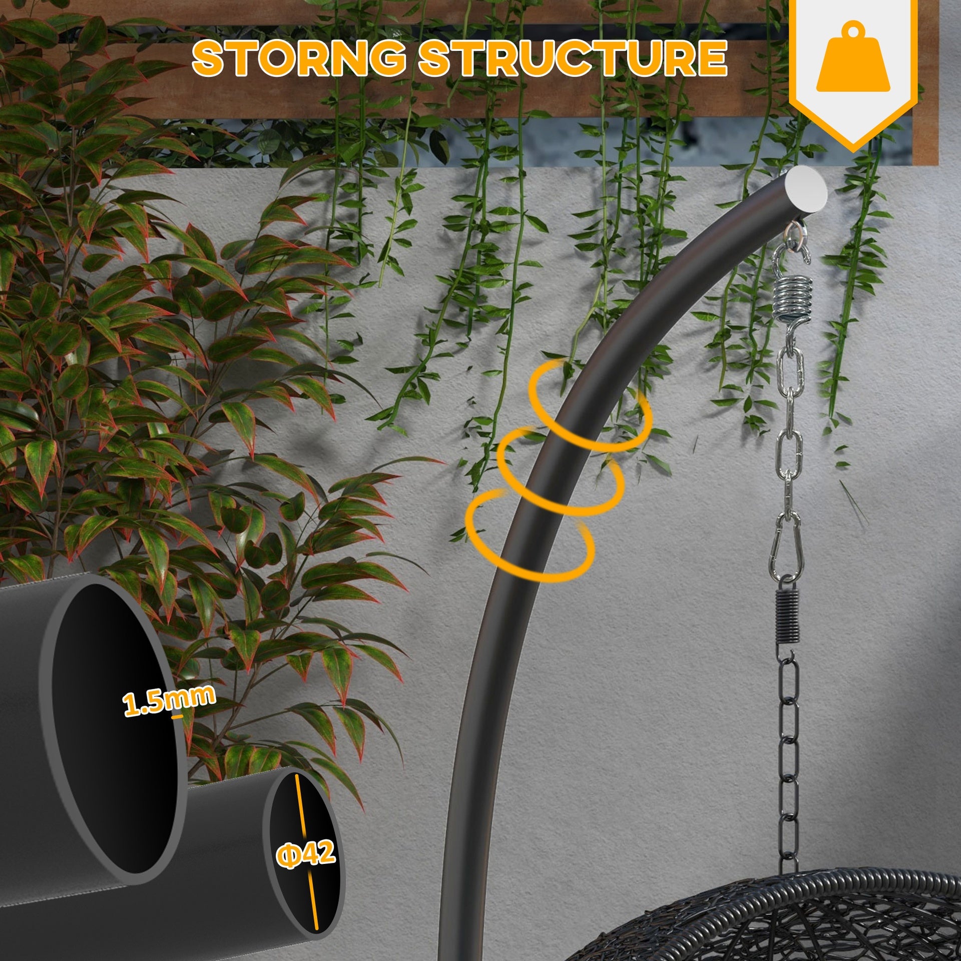 Outsunny Hanging Hammock Chair Stand with Round Base, 40.2" x 76.8", Black