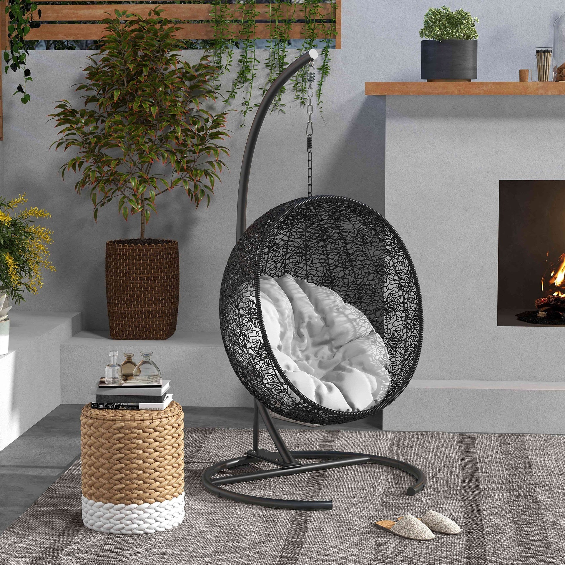 Outsunny Hanging Hammock Chair Stand with Round Base, 40.2" x 76.8", Black