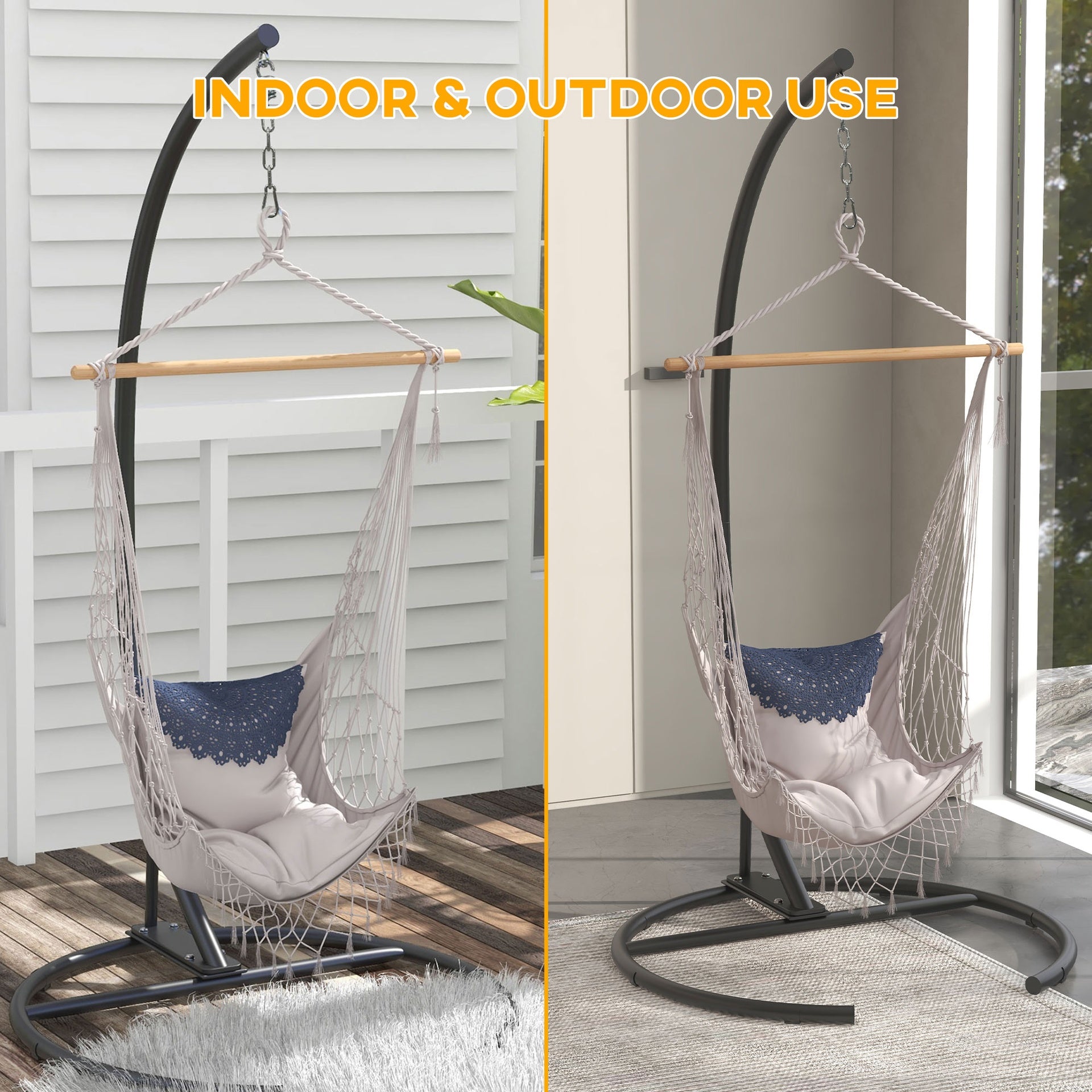 Outsunny Hanging Hammock Chair Stand with Round Base, 40.2" x 76.8", Black
