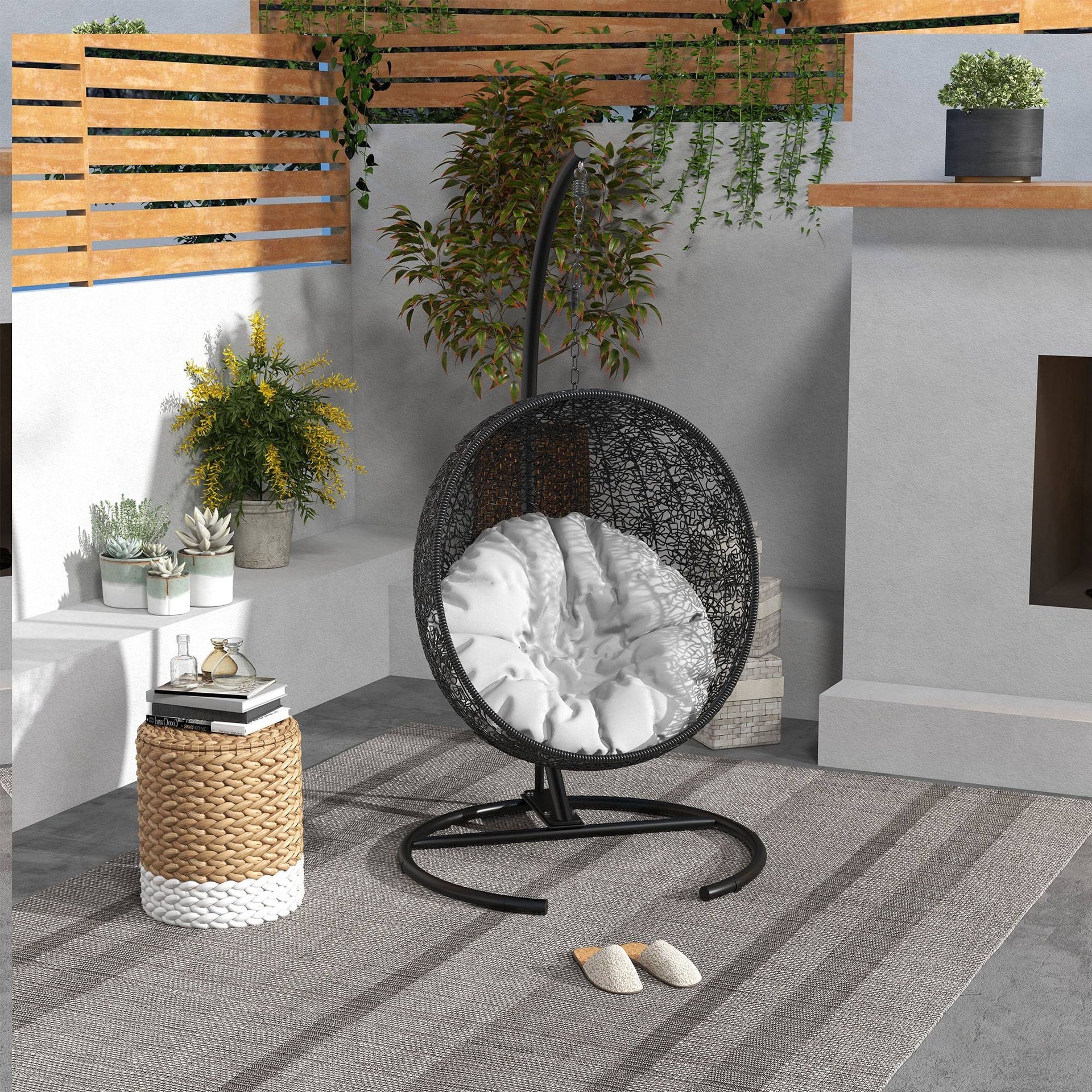 Outsunny Hanging Hammock Chair Stand with Round Base, 40.2" x 76.8", Black