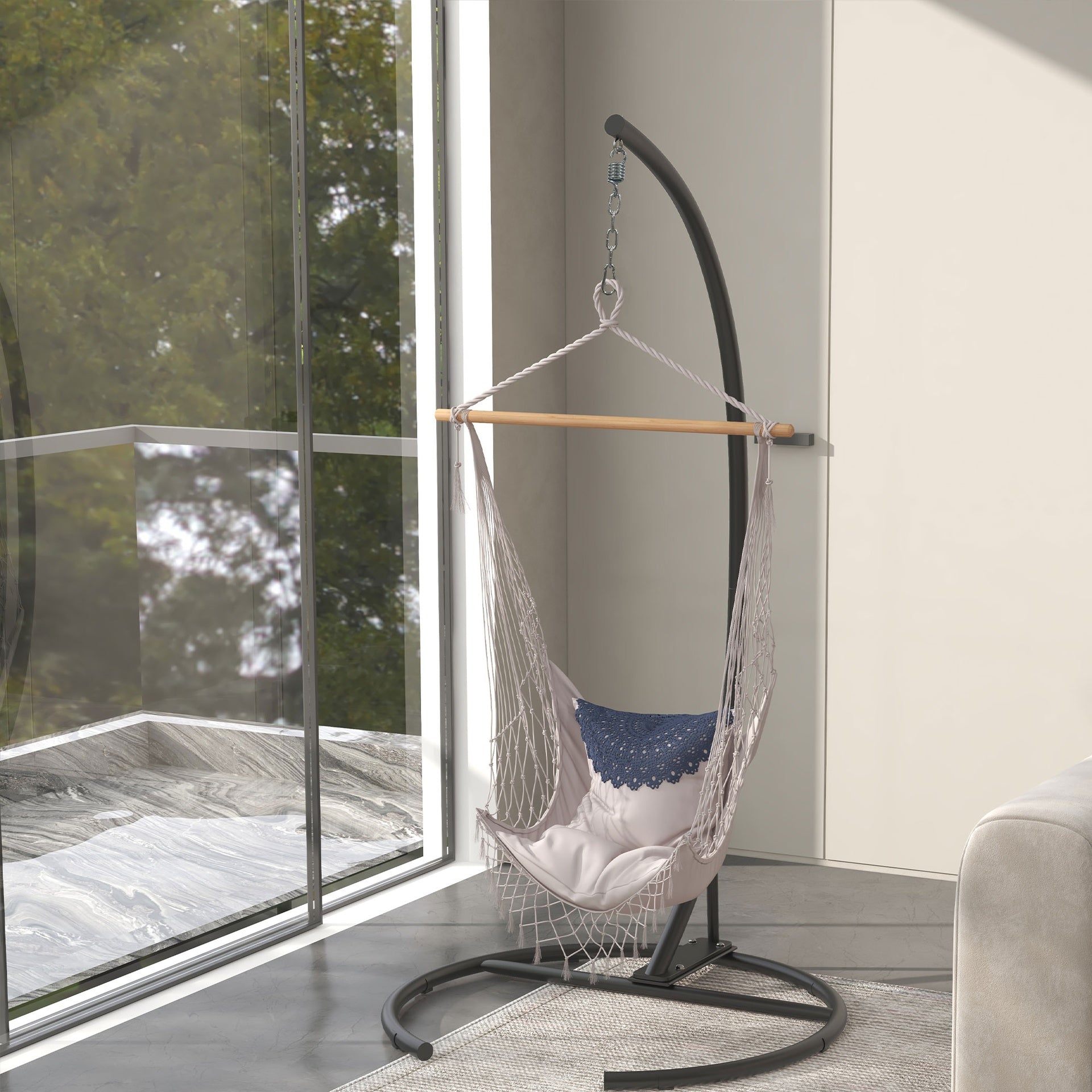 Outsunny Hanging Hammock Chair Stand with Round Base, 40.2" x 76.8", Black