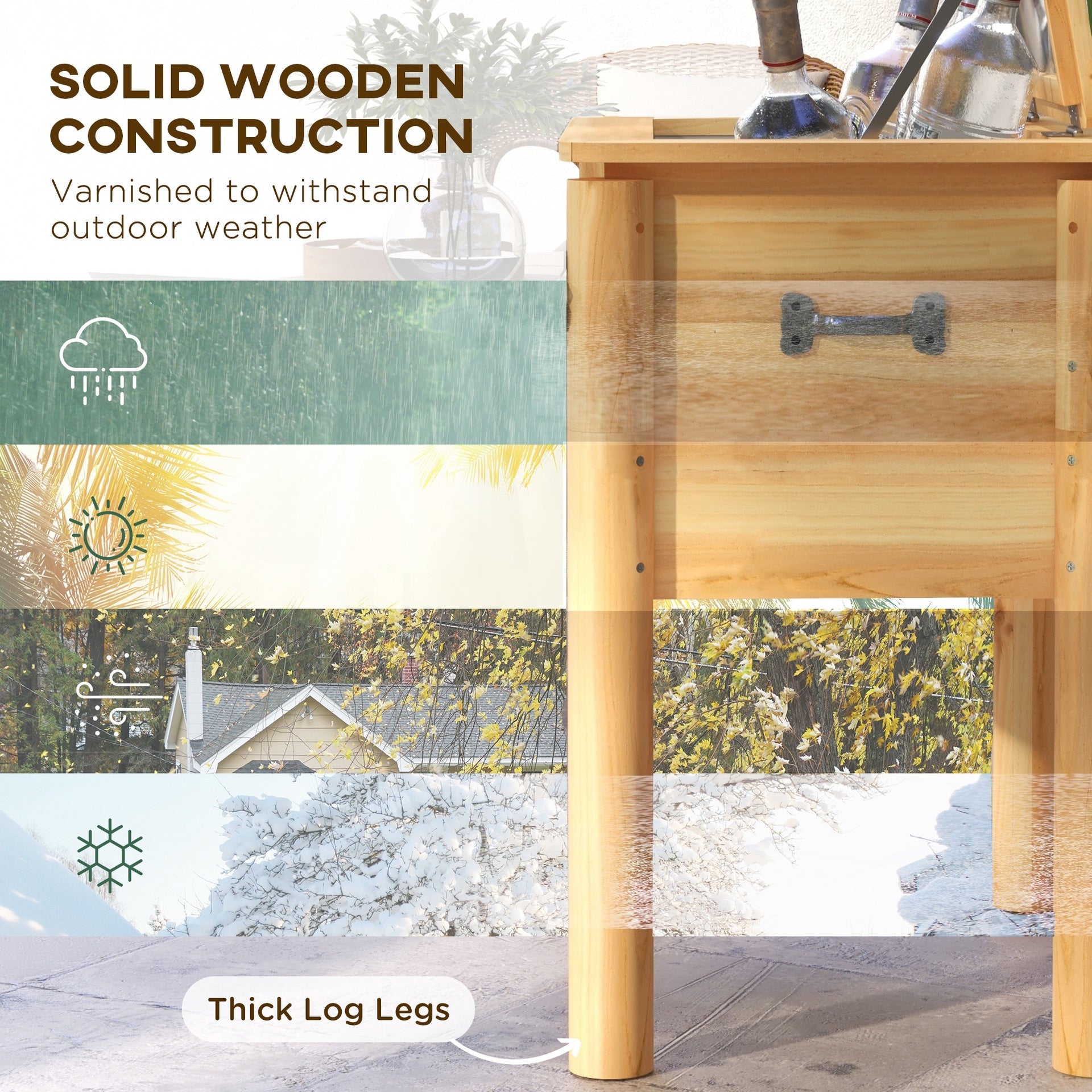 Outsunny Wooden Outdoor Cooler, Beverage Cooler with Bottle Opener for Backyard Deck Poolside Party, 54 Quart, Natural