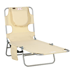 Outsunny Tanning Chair with Face Hole, 5-Level Adjustable Outdoor Chaise Lounge Chair with Pillow for Beach, Pool, Beige