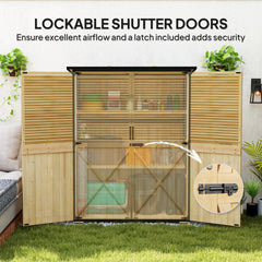 Outsunny Wood Storage Shed, Outdoor Garden Shed with Asphalt Roof, 2 Shelves, Lockable Doors and Adjustable Feet, Natural