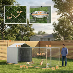 PawHut Galvanized Chain Link Large Outdoor Dog Kennel with Waterproof & UV-Resistant Cover, for M&L Dogs, 19.7' x 7.5' x 7.5'