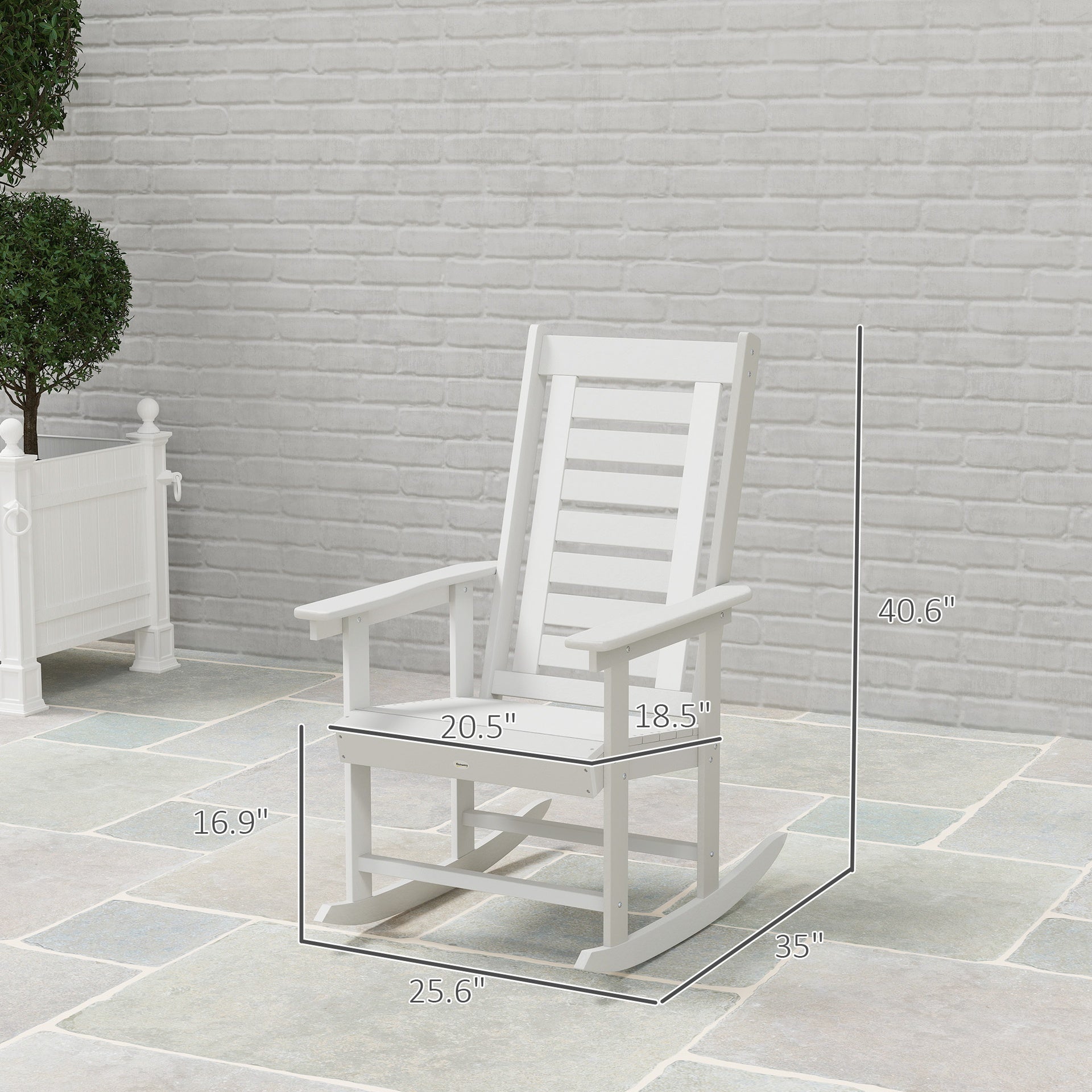 Outsunny 2 Pieces Outdoor Rocking Chairs, HDPE Patio Rockers with 28" High Back, Wide Armrests for Porch Backyard, White