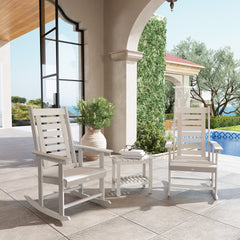 Outsunny 2 Pieces Outdoor Rocking Chairs, HDPE Patio Rockers with 28" High Back, Wide Armrests for Porch Backyard, White