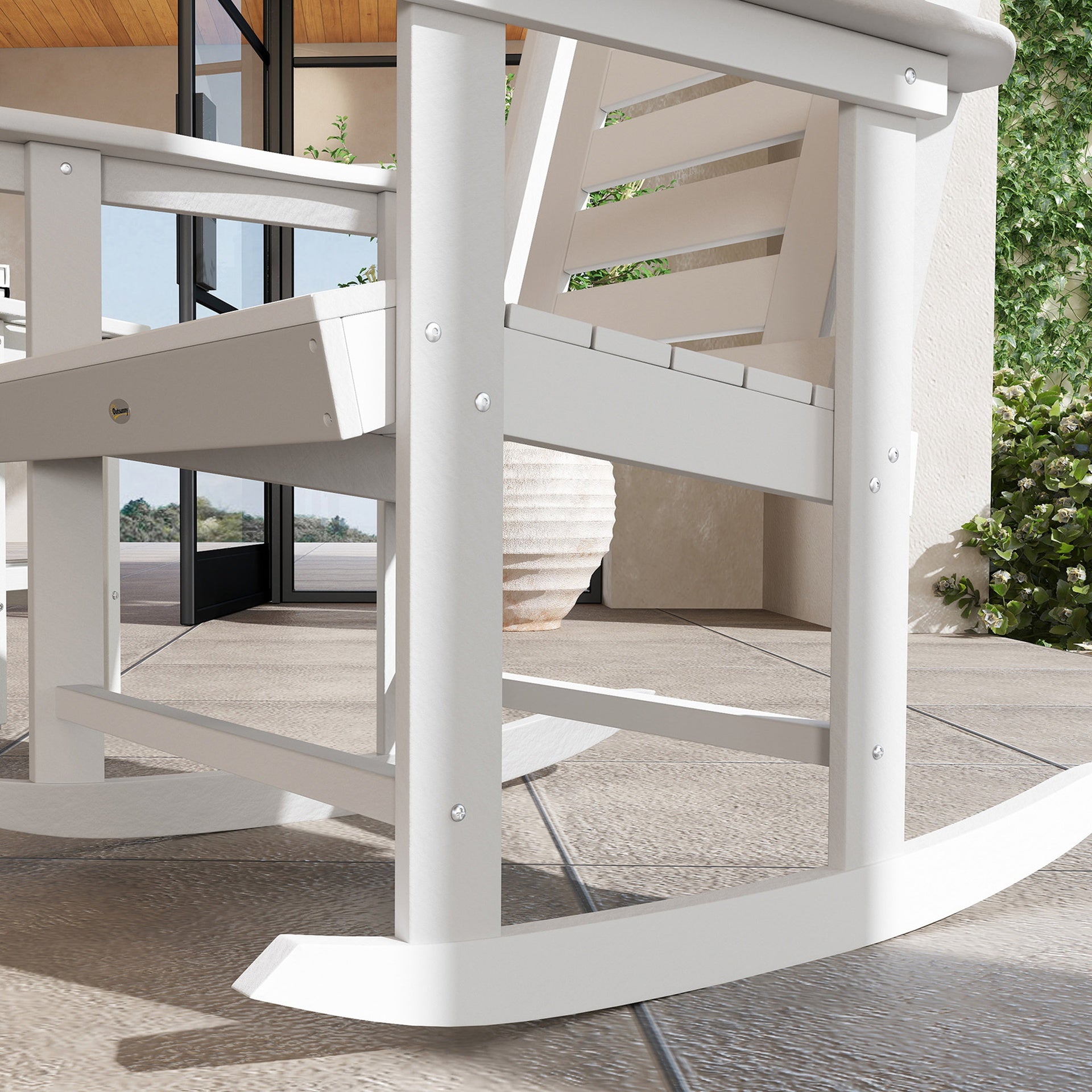 Outsunny 2 Pieces Outdoor Rocking Chairs, HDPE Patio Rockers with 28" High Back, Wide Armrests for Porch Backyard, White