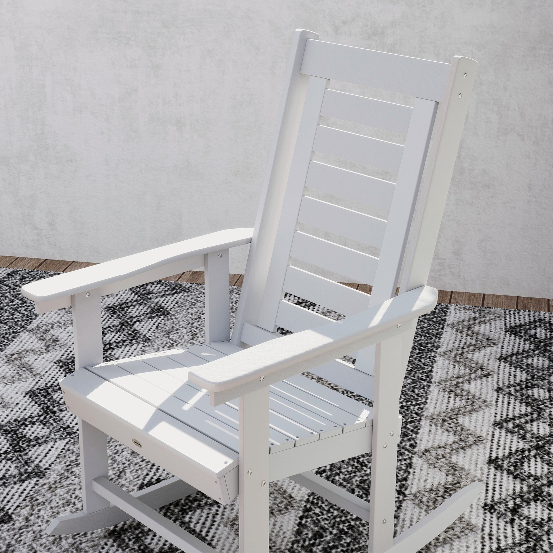Outsunny 2 Pieces Outdoor Rocking Chairs, HDPE Patio Rockers with 28" High Back, Wide Armrests for Porch Backyard, White