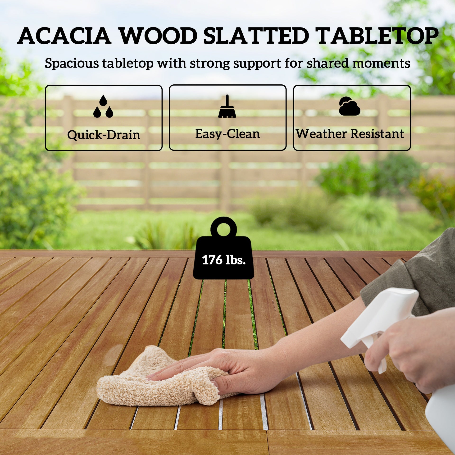 Outsunny Outdoor Dining Set for 4, Patio Table and Chairs Set with 59" Rectangle Acacia Wood Table and 352 LBS Stackable Chairs