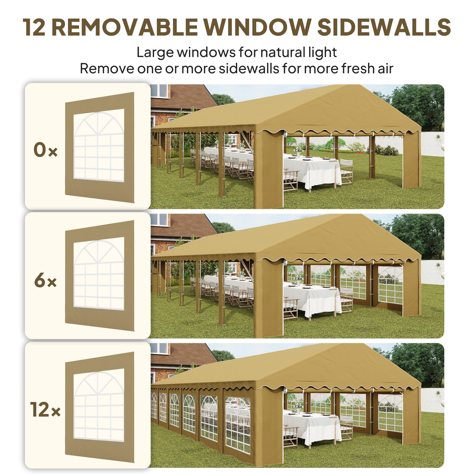 Outsunny 20' x 40' Party Tent, Outdoor Canopy Tent with Removable Sidewalls, 12 Windows for Parties, Wedding, Events, BBQ, Brown
