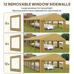 Outsunny 20' x 40' Party Tent, Outdoor Canopy Tent with Removable Sidewalls, 12 Windows for Parties, Wedding, Events, BBQ, Brown