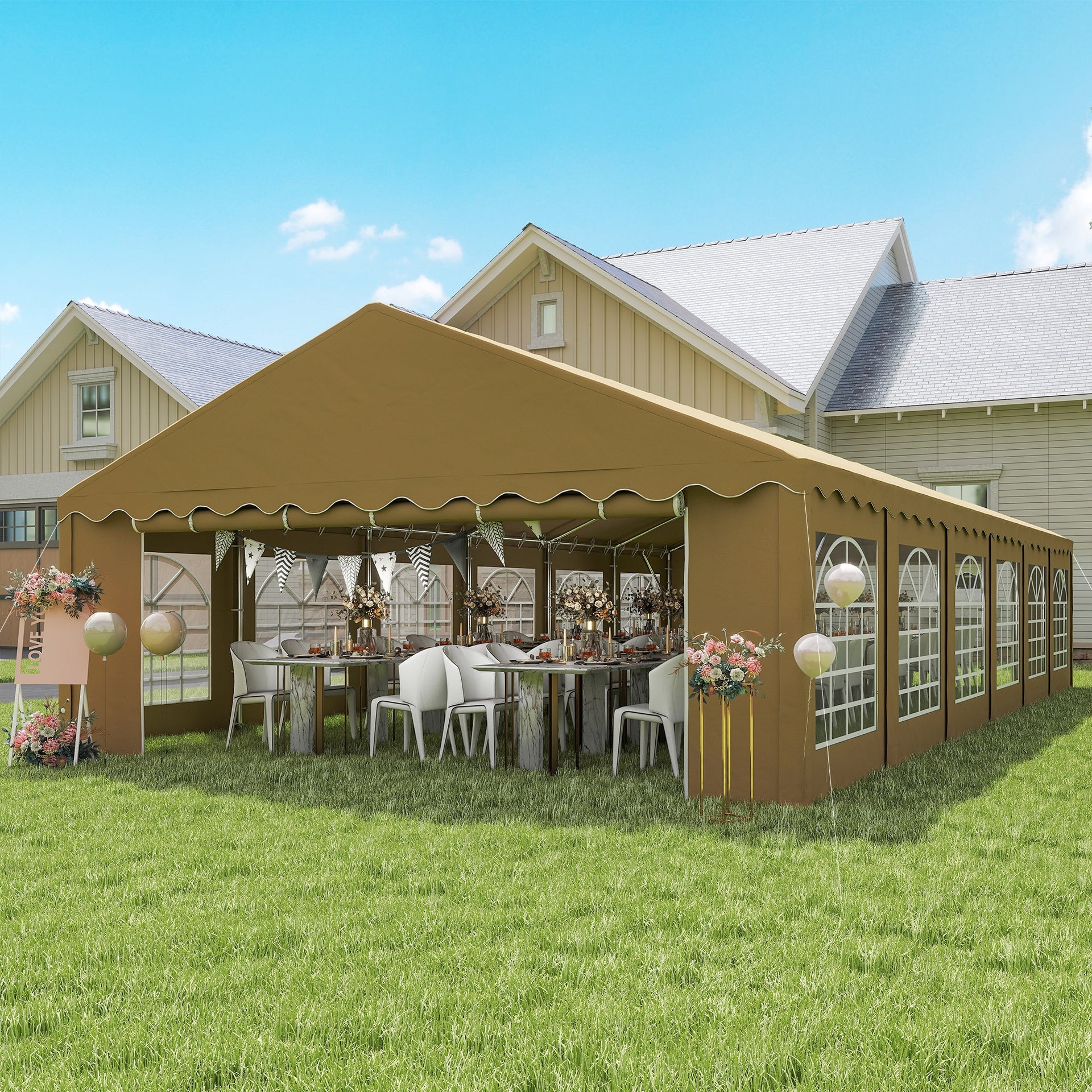 Outsunny 20' x 40' Party Tent, Outdoor Canopy Tent with Removable Sidewalls, 12 Windows for Parties, Wedding, Events, BBQ, Brown