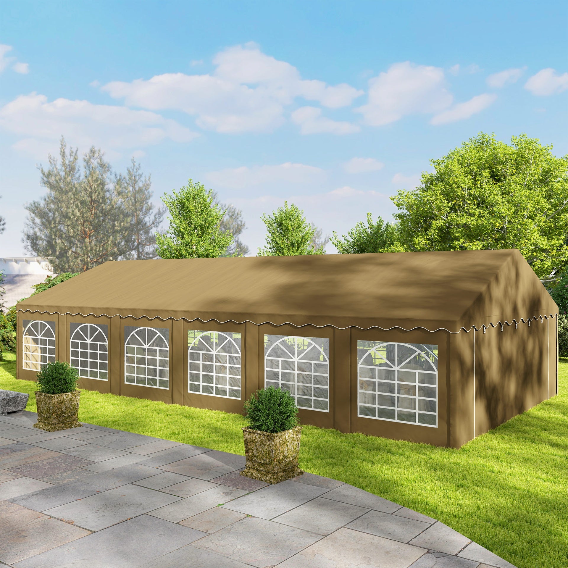 Outsunny 20' x 40' Party Tent, Outdoor Canopy Tent with Removable Sidewalls, 12 Windows for Parties, Wedding, Events, BBQ, Brown