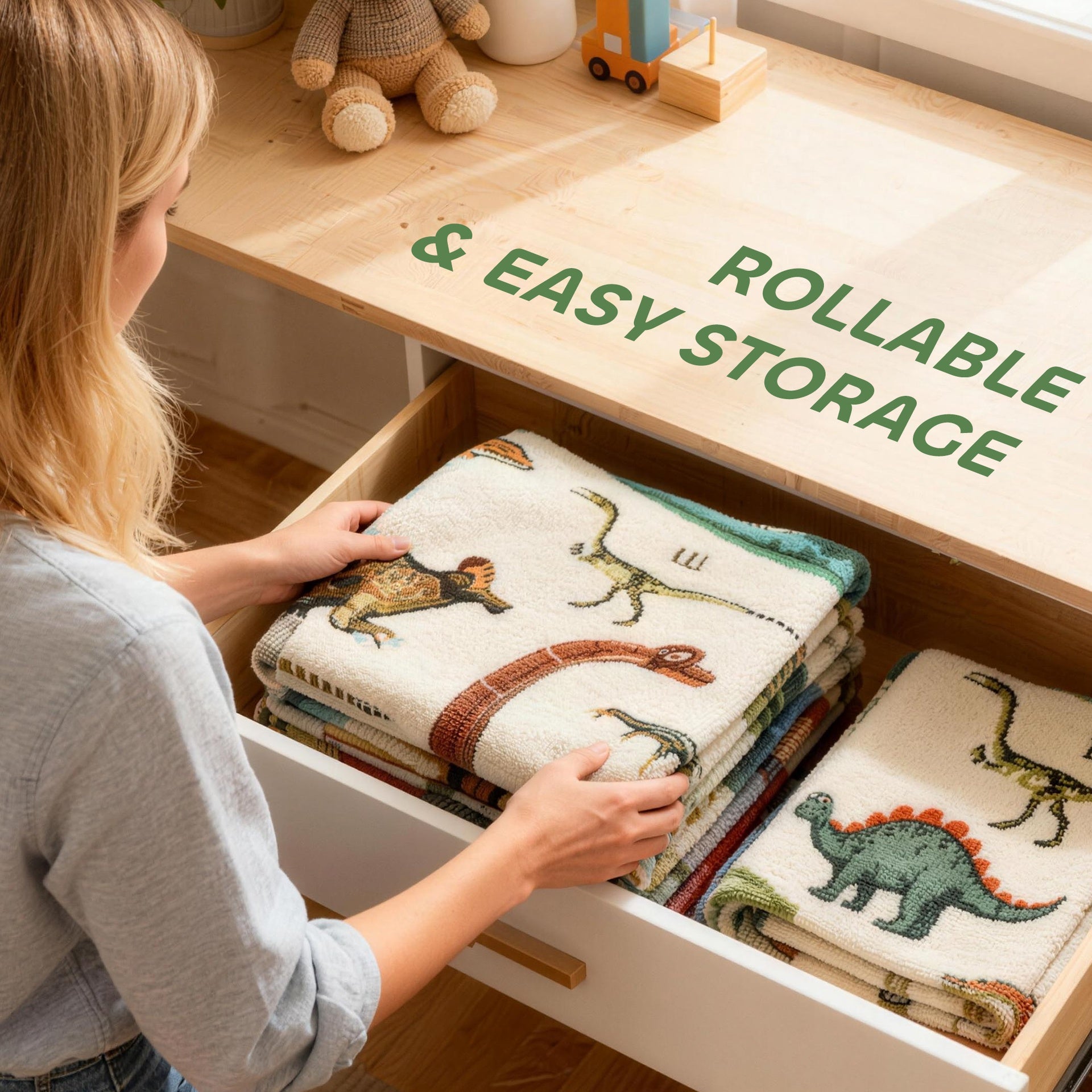Qaba Large Play Mat 79" x 59", Crawling Mat for Toddlers, Living Room and Bedroom with Dinosaur Pattern, Khaki