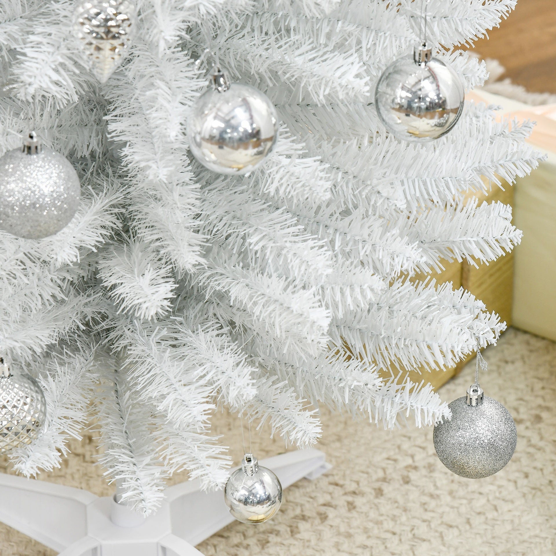 HOMCOM 7ft Unlit Pencil Artificial Christmas Tree with Realistic Branches and 499 Tips, Plastic Base, White