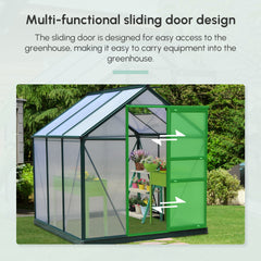Outsunny 6' x 6' Greenhouse for Outdoors, Polycarbonate Greenhouse with Rain Gutter and Roof Vent, Aluminum Walk-in Green Houses for Outside for Patio Backyard Garden, Dark Green