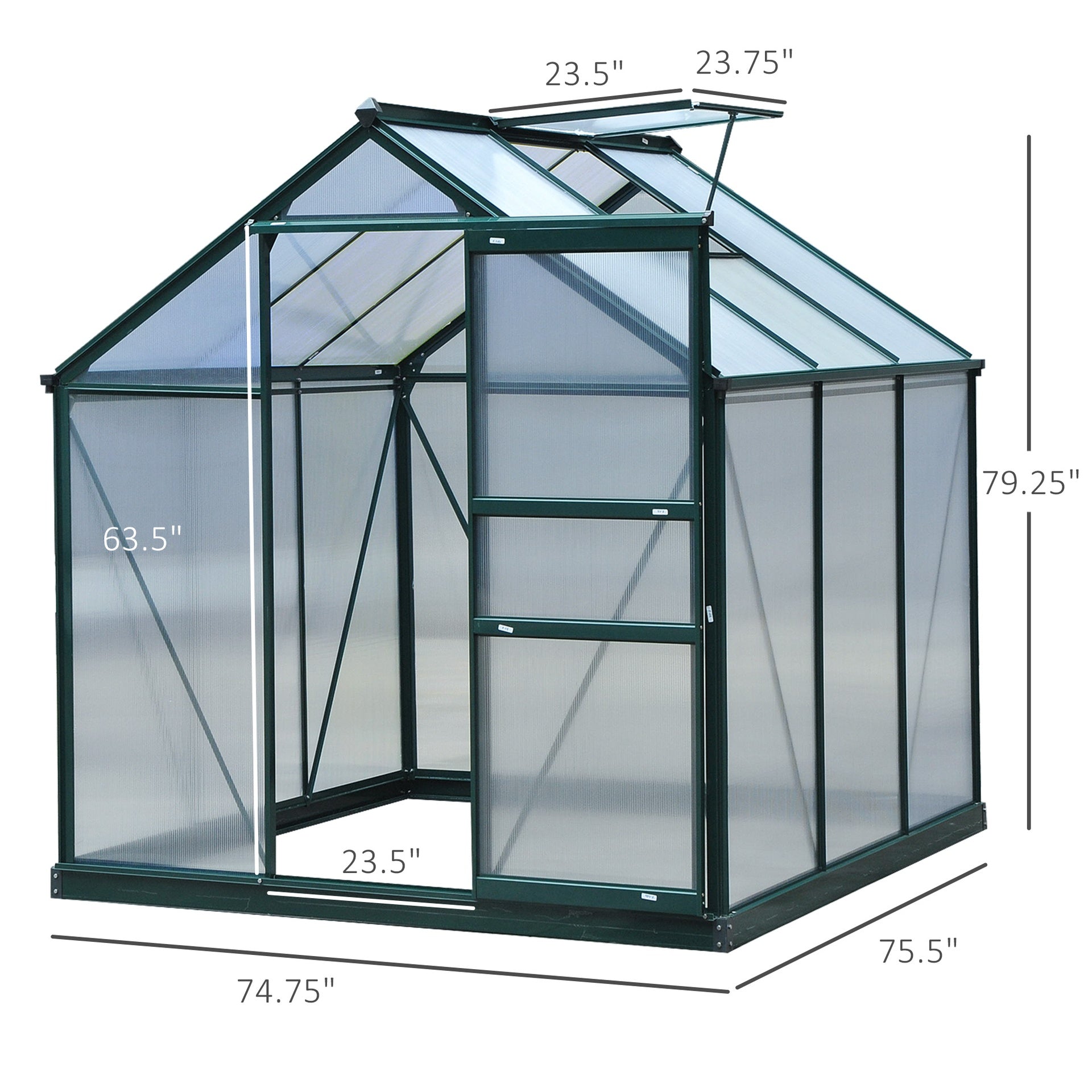 Outsunny 6' x 6' Greenhouse for Outdoors, Polycarbonate Greenhouse with Rain Gutter and Roof Vent, Aluminum Walk-in Green Houses for Outside for Patio Backyard Garden, Dark Green