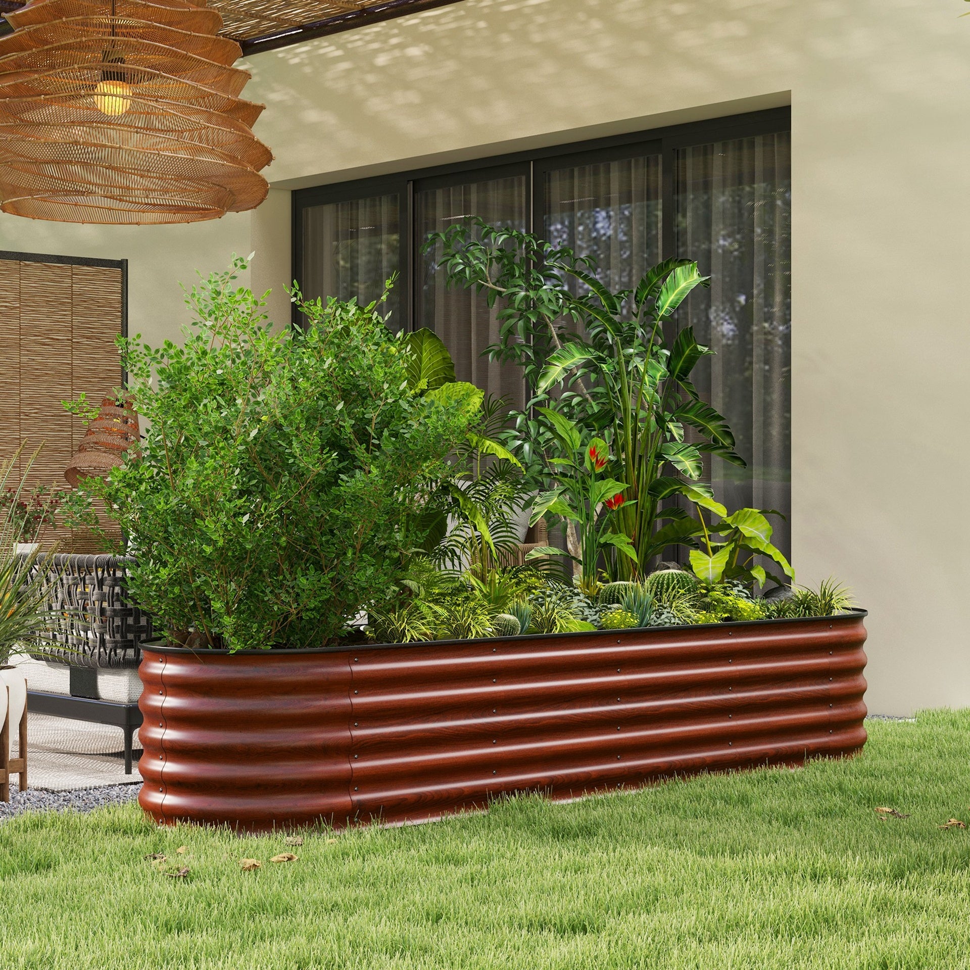 Outsunny 7.9' x 2' x 1.4' Galvanized Raised Garden Bed Kit, Metal Planter Box with Safety Edging, Brown