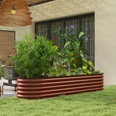 Outsunny 7.9' x 2' x 1.4' Galvanized Raised Garden Bed Kit, Metal Planter Box with Safety Edging, Brown