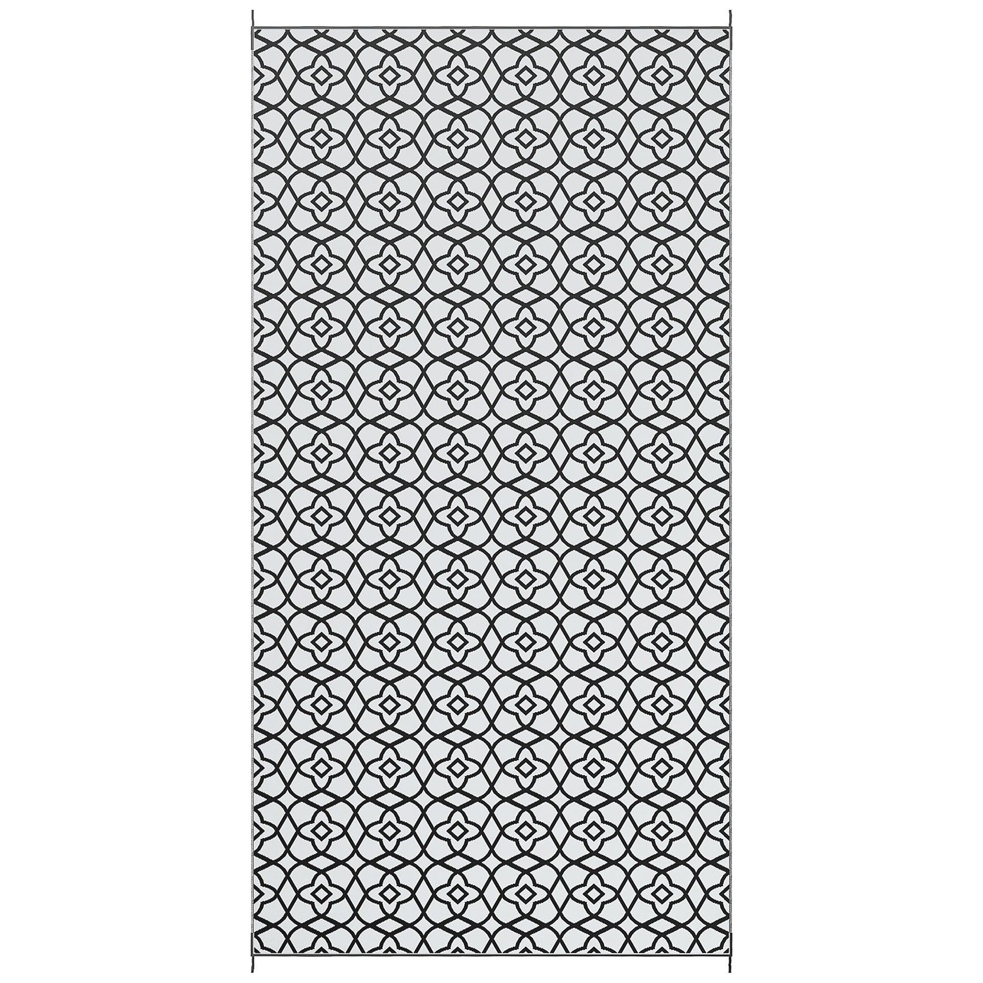 Outsunny Reversible Outdoor Rug Carpet RV Camping Rugs with Carry Bag, 9' x 18', Black & White Clover