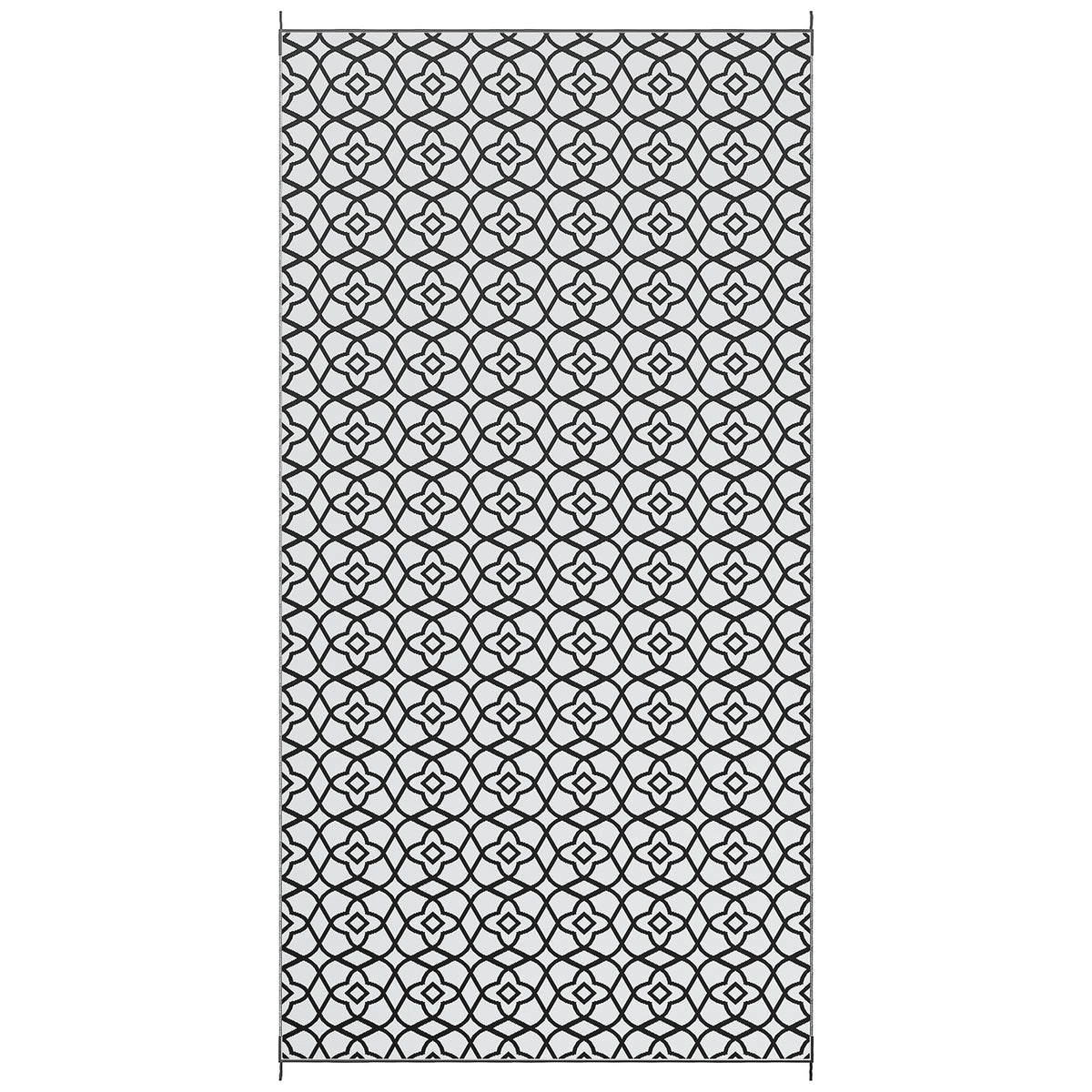 Outsunny Reversible Outdoor Rug Carpet RV Camping Rugs with Carry Bag, 9' x 18', Black & White Clover