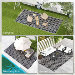Outsunny Reversible Outdoor Rug Carpet RV Camping Rugs with Carry Bag, 9' x 18', Black & White Clover