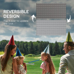 Outsunny Reversible Outdoor Rug Carpet RV Camping Rugs with Carry Bag, 9' x 18', Black & White Clover