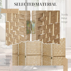 HOMCOM 8 Panel Folding Room Divider Portable Privacy Screen Wave Fiber Room Partition for Home Office Natural