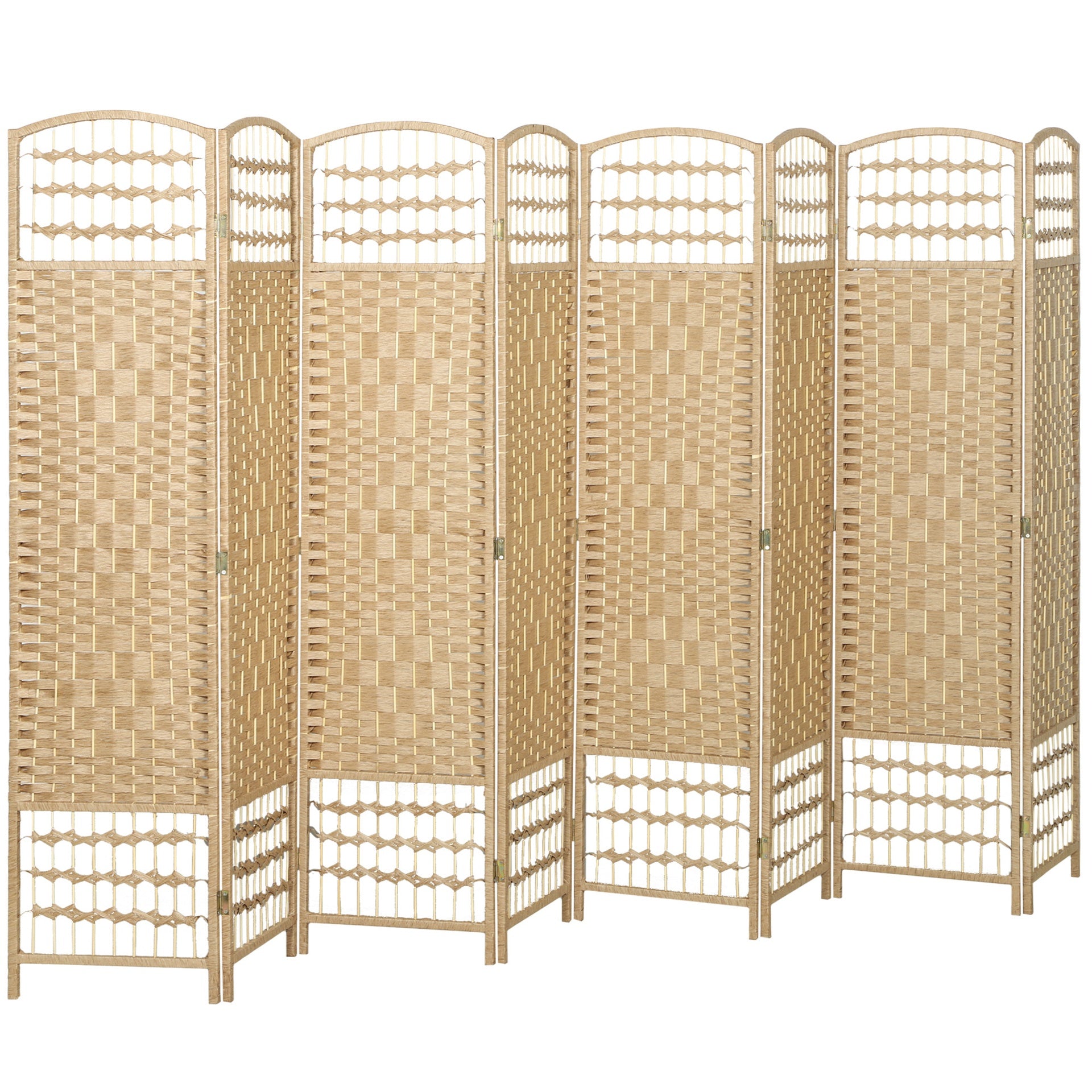 HOMCOM 8 Panel Folding Room Divider Portable Privacy Screen Wave Fiber Room Partition for Home Office Natural