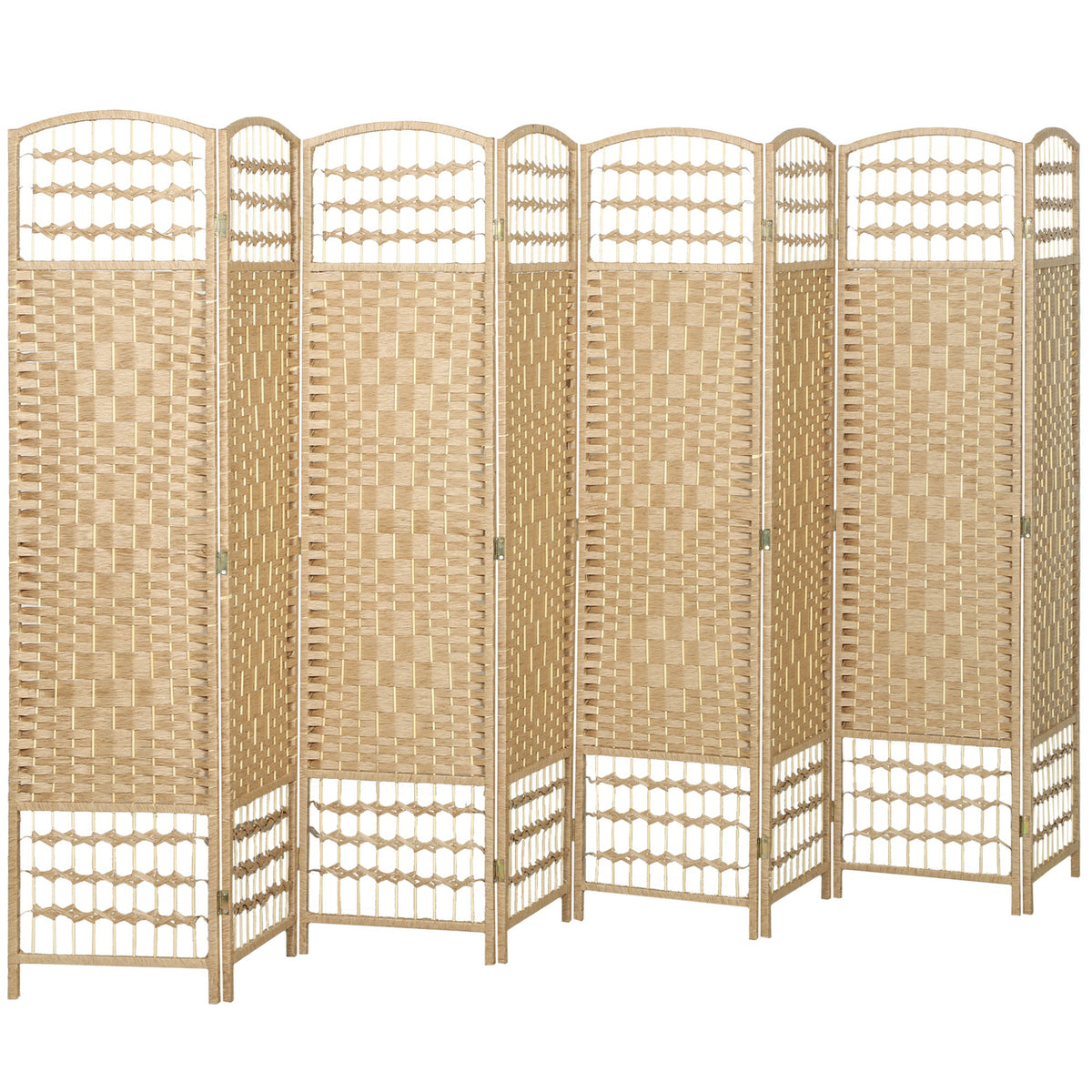 HOMCOM 8 Panel Folding Room Divider Portable Privacy Screen Wave Fiber Room Partition for Home Office Natural