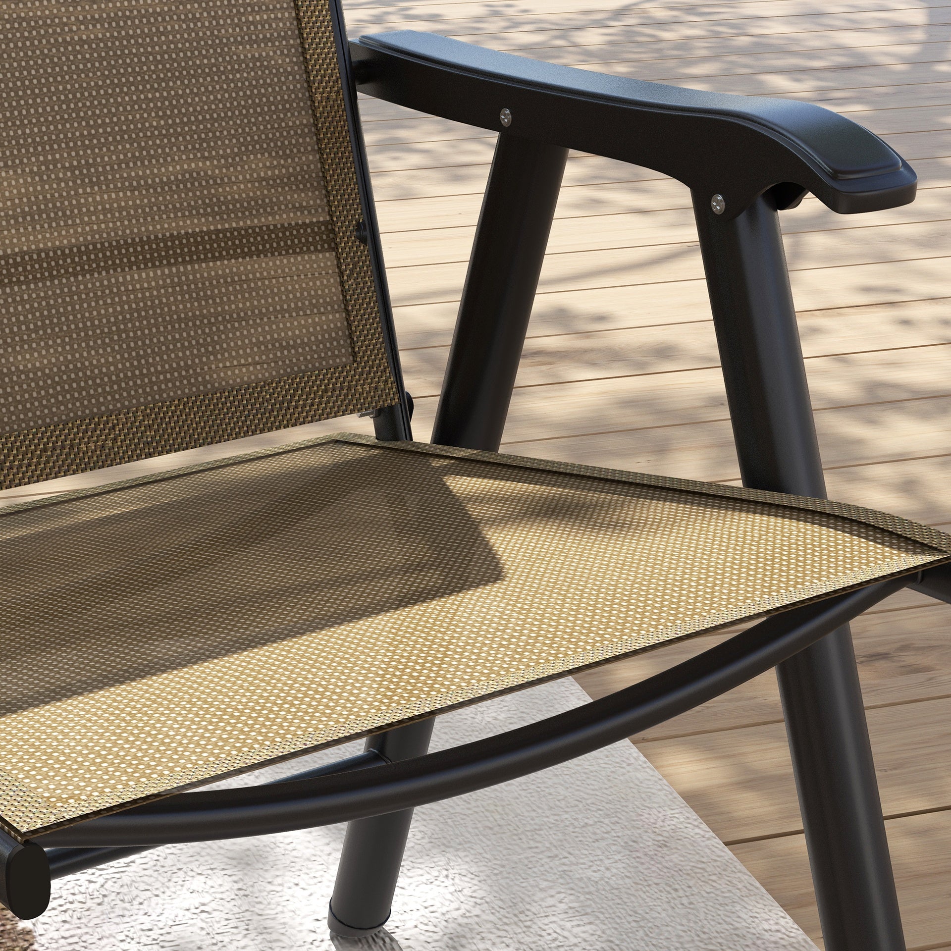 Outsunny Set of 4 Outdoor Folding Chairs, Stackable Patio Dining Chairs with Armrests, Metal Frame, Light Mixed Brown