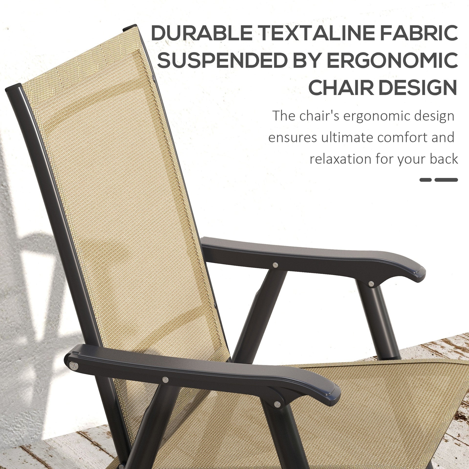 Outsunny Set of 4 Outdoor Folding Chairs, Stackable Patio Dining Chairs with Armrests, Metal Frame, Light Mixed Brown