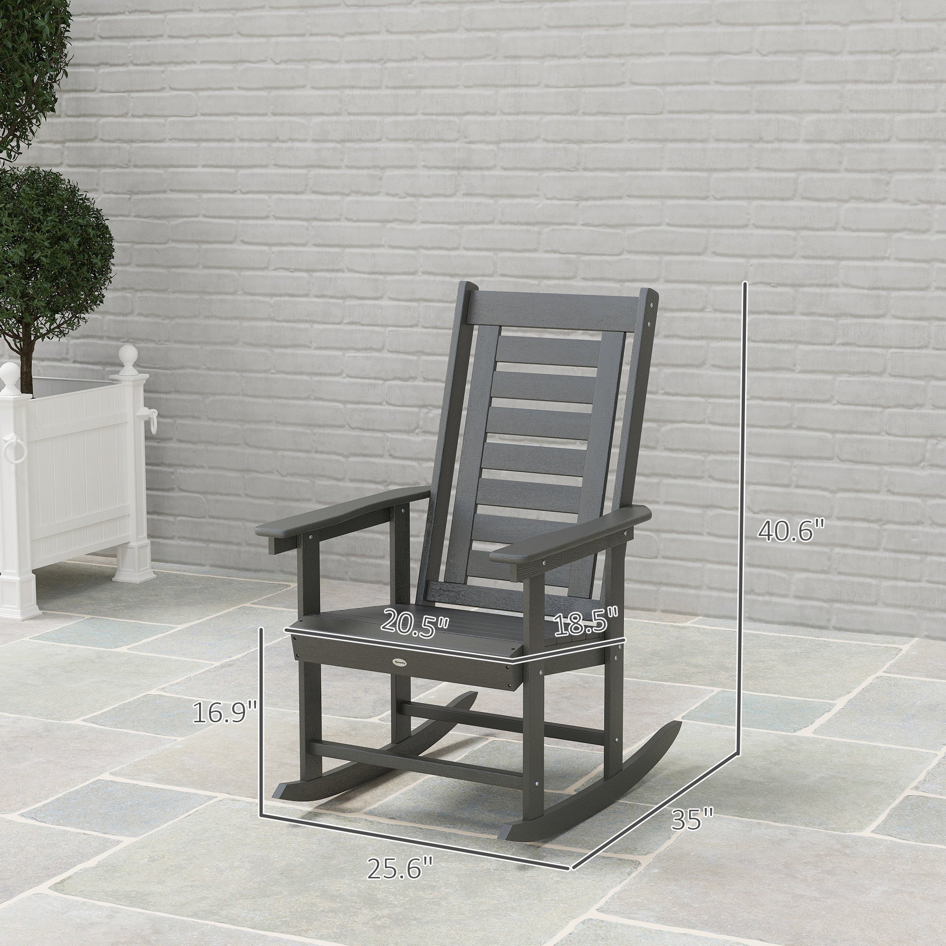 Outsunny 2 Pieces Outdoor Rocking Chairs, HDPE Patio Rockers with 28" High Back, Wide Armrests for Porch Backyard, Dark Gray