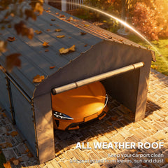 Outsunny 10' x 15' Metal Carport, Heavy Duty Garage Car Canopy with Galvanized Metal Roof and Removable Sidewalls, Dark Gray