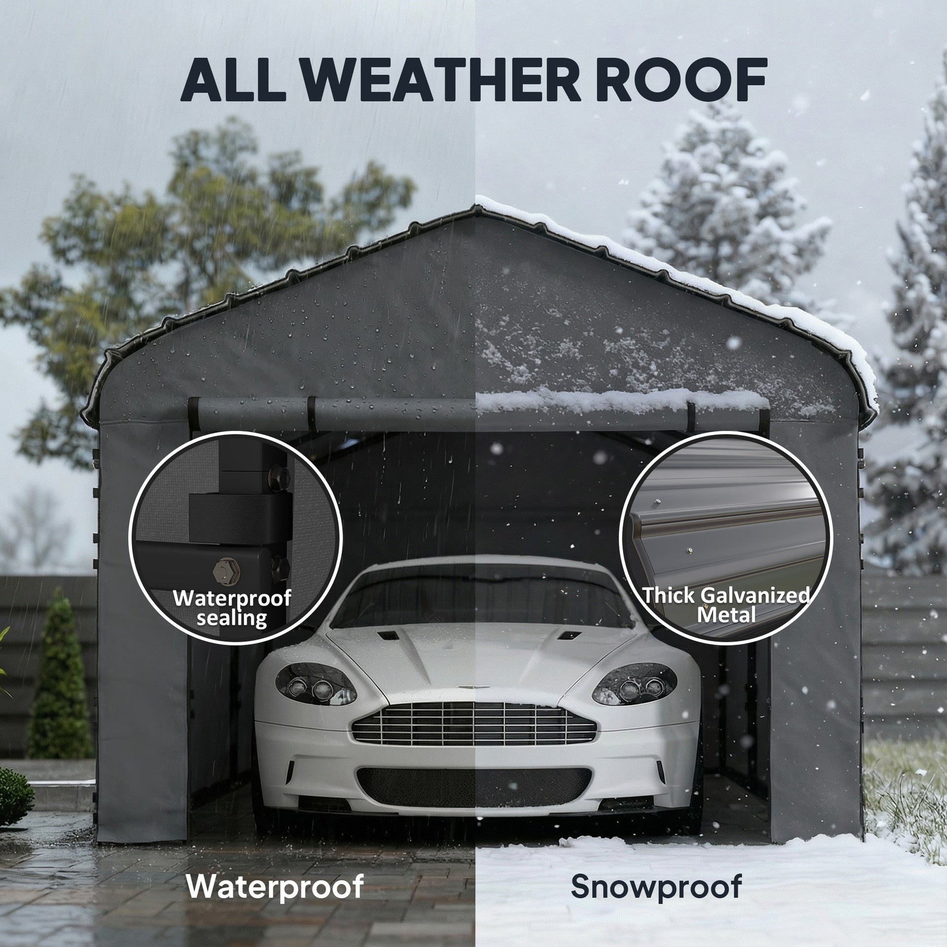 Outsunny 10' x 15' Metal Carport, Heavy Duty Garage Car Canopy with Galvanized Metal Roof and Removable Sidewalls, Dark Gray