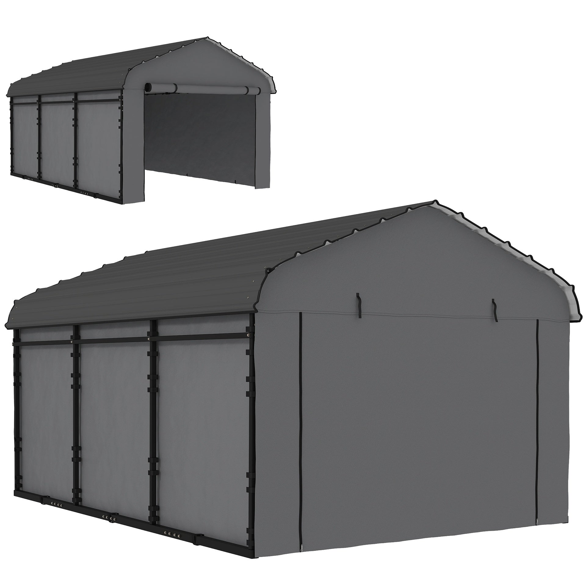 Outsunny 10' x 15' Metal Carport, Heavy Duty Garage Car Canopy with Galvanized Metal Roof and Removable Sidewalls, Dark Gray