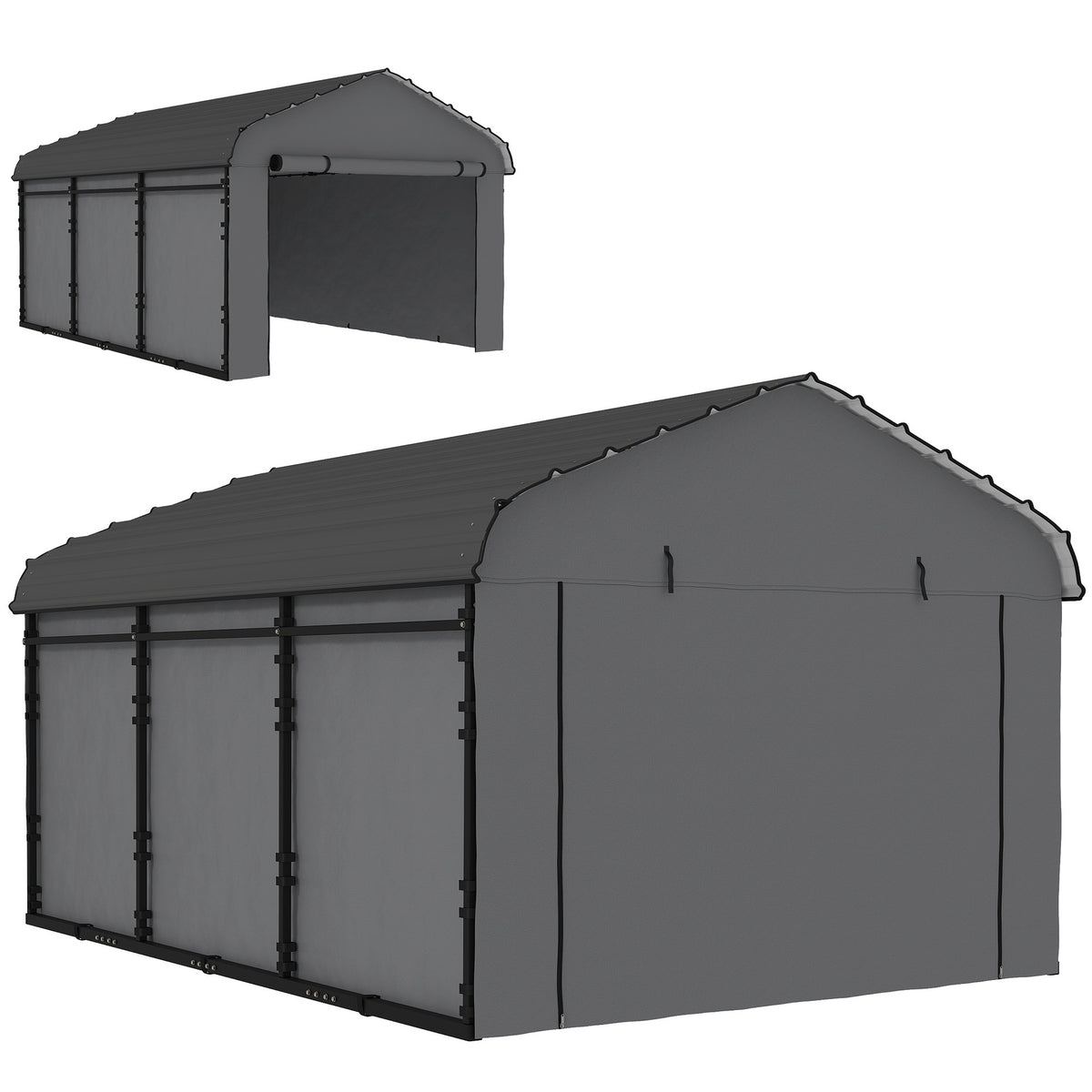 Outsunny 10' x 15' Metal Carport, Heavy Duty Garage Car Canopy with Galvanized Metal Roof and Removable Sidewalls, Dark Gray
