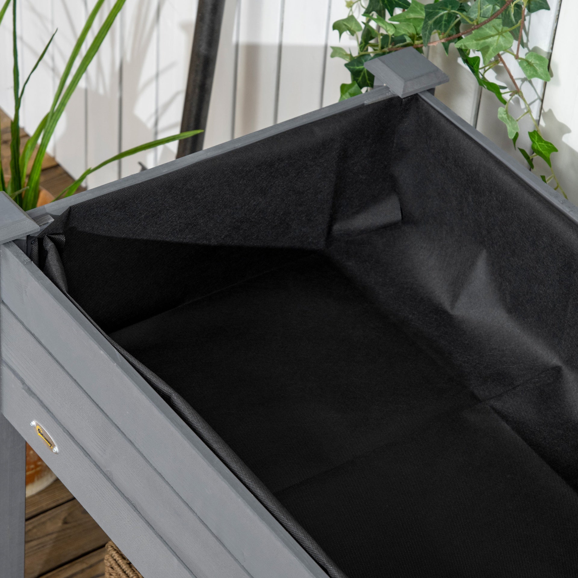 Outsunny 47" x 21" Raised Garden Bed Elevated Wooden Planter Box w/ Lockable Wheels, Storage Shelf for Backyard, Dark Gray
