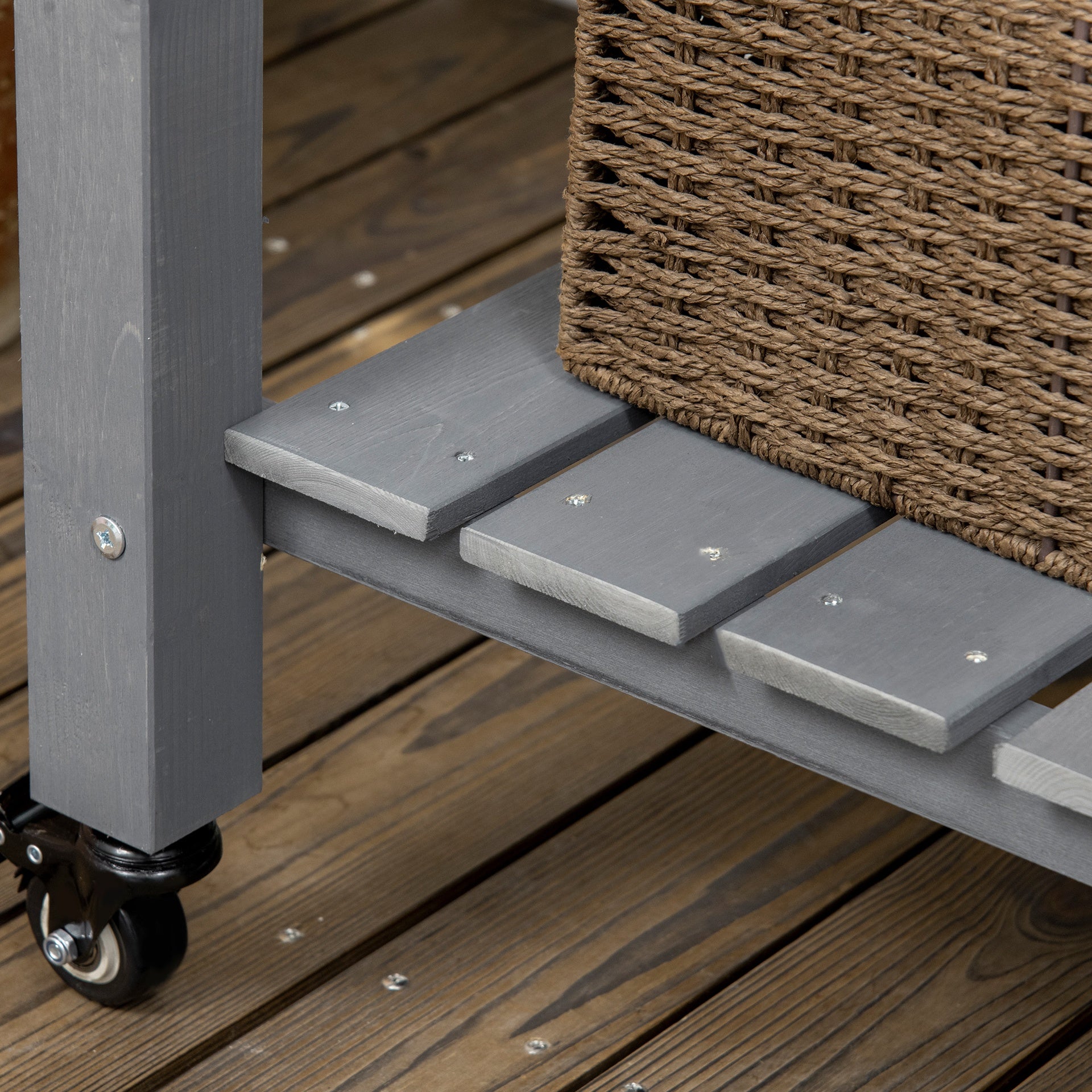 Outsunny 47" x 21" Raised Garden Bed Elevated Wooden Planter Box w/ Lockable Wheels, Storage Shelf for Backyard, Dark Gray