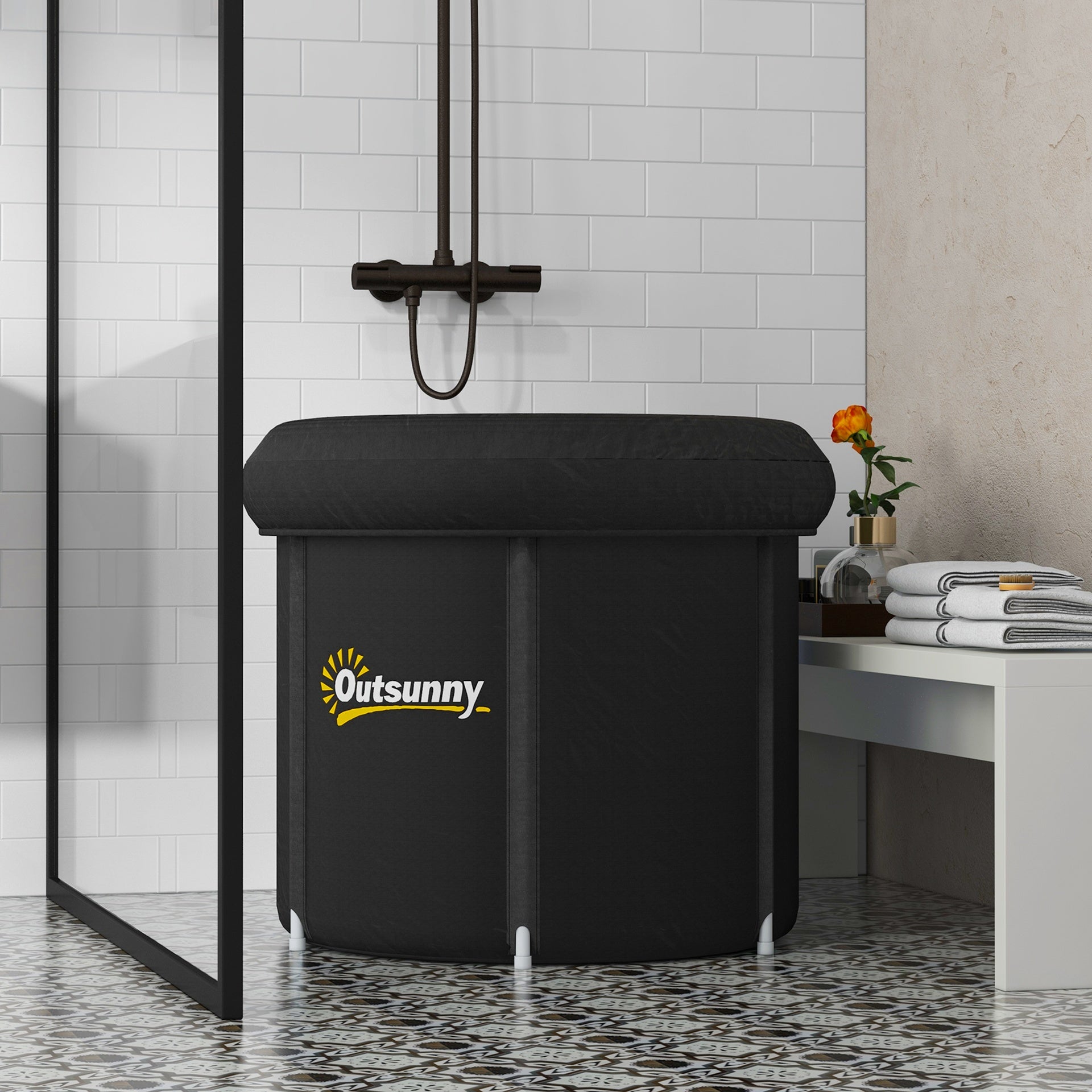 Outsunny Cold Plunge Tub, Portable Ice Bath Cold Water Therapy Tub with Thermo Lid, for Athletes Recovery, Black