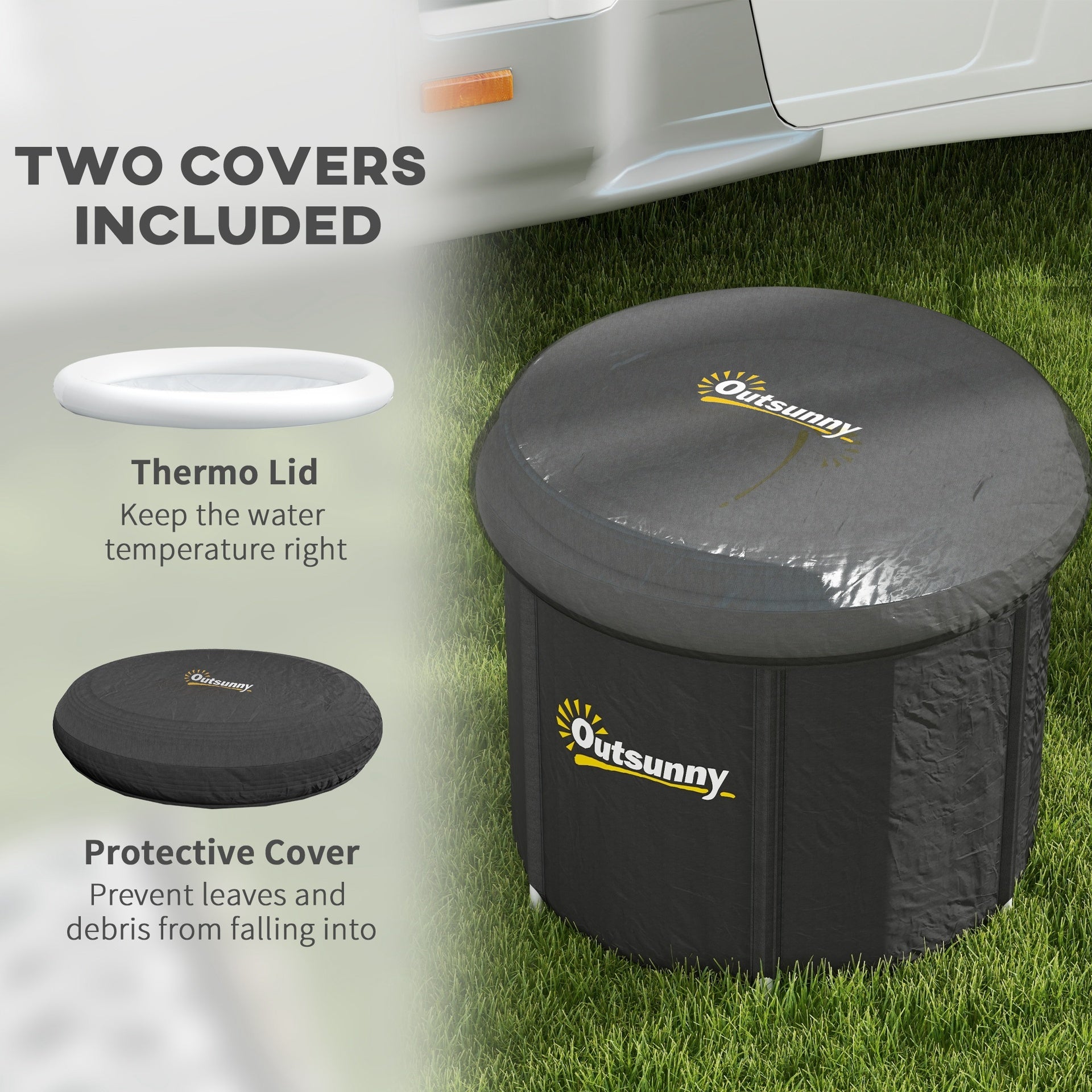 Outsunny Cold Plunge Tub, Portable Ice Bath Cold Water Therapy Tub with Thermo Lid, for Athletes Recovery, Black